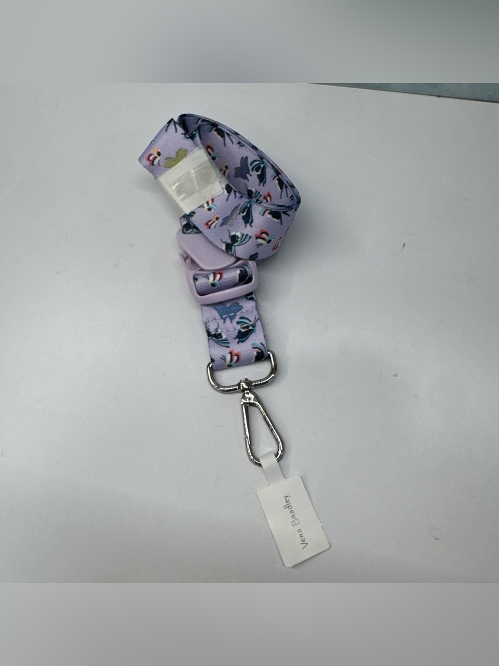NWT Vera Bradley Lavender Floral Butterfly Lanyard speed clip Metal Clip